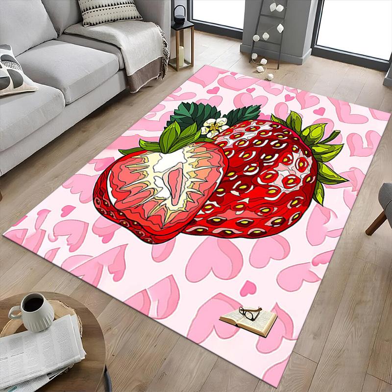 1PC strawberry heart Non-Slip Floor carpet, suitable for Office, bedroomand playrooms. It can also be used as a sofa footrest cover-T76