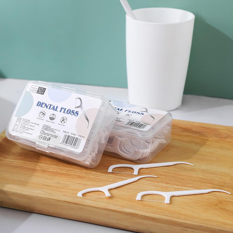 Dental Floss Box Dental Floss 50 Pieces Plastic Floss Multi-functional Floss Portable Box Dental Floss Stick