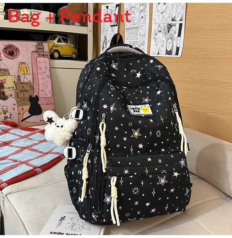 

Starry Nylon Backpack For Girls With Design For School Use чёрный