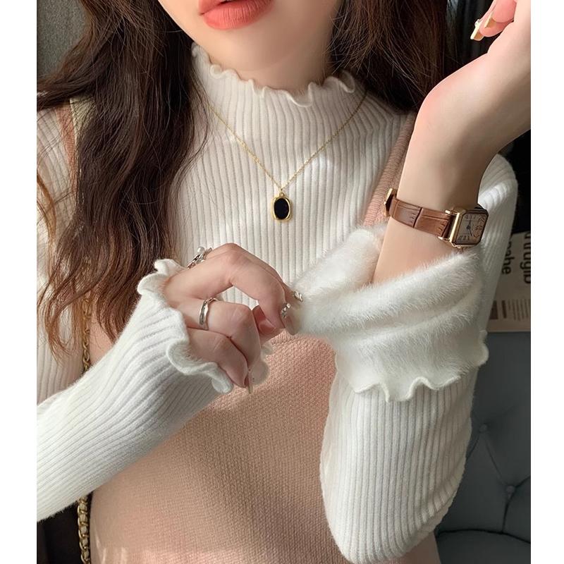 Осень-зима бархатная основа полувысокий воротник вязаный свитер новый длинный рукав плюшевые женские свитера толстые женские элегантные повседневные теплые вязаные джемперы 24867 One Size белый 1584₽