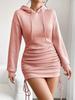Autumn 2024 Ruffle Hooded Sweatshirt Dress with Side Drawstring for Women
