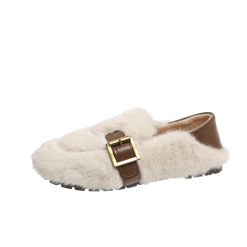 Soft-soled Fluffy Shoes Women's 2025 New Autumn and Winter Korean Version Round Head Velvet Cotton Shoes One Pedal Doudou Shoes Cotton Shoes Women's