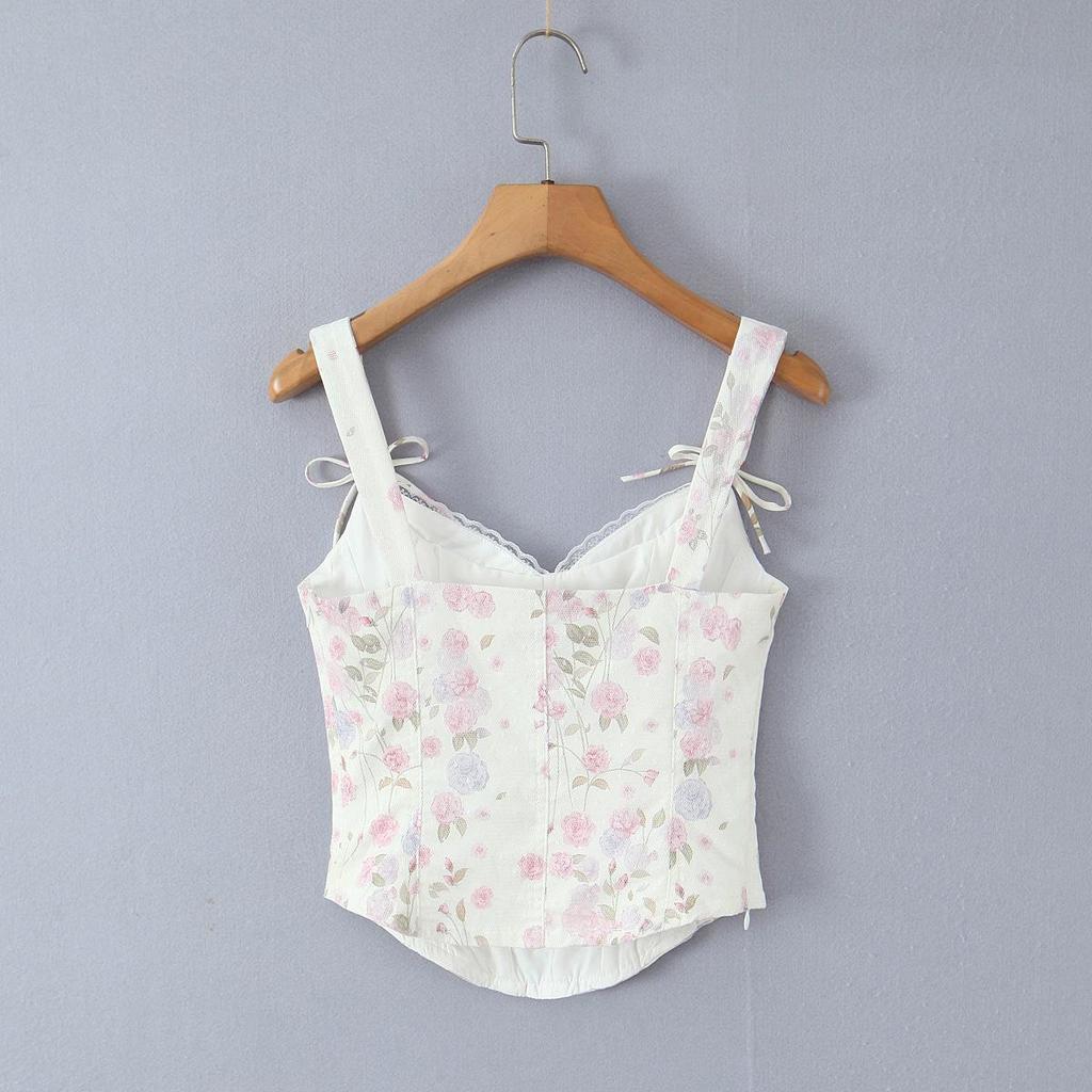 2026 Chic Lace Patchwork V-Neck Vest - Sweet Print, Sexy & Slim Fit