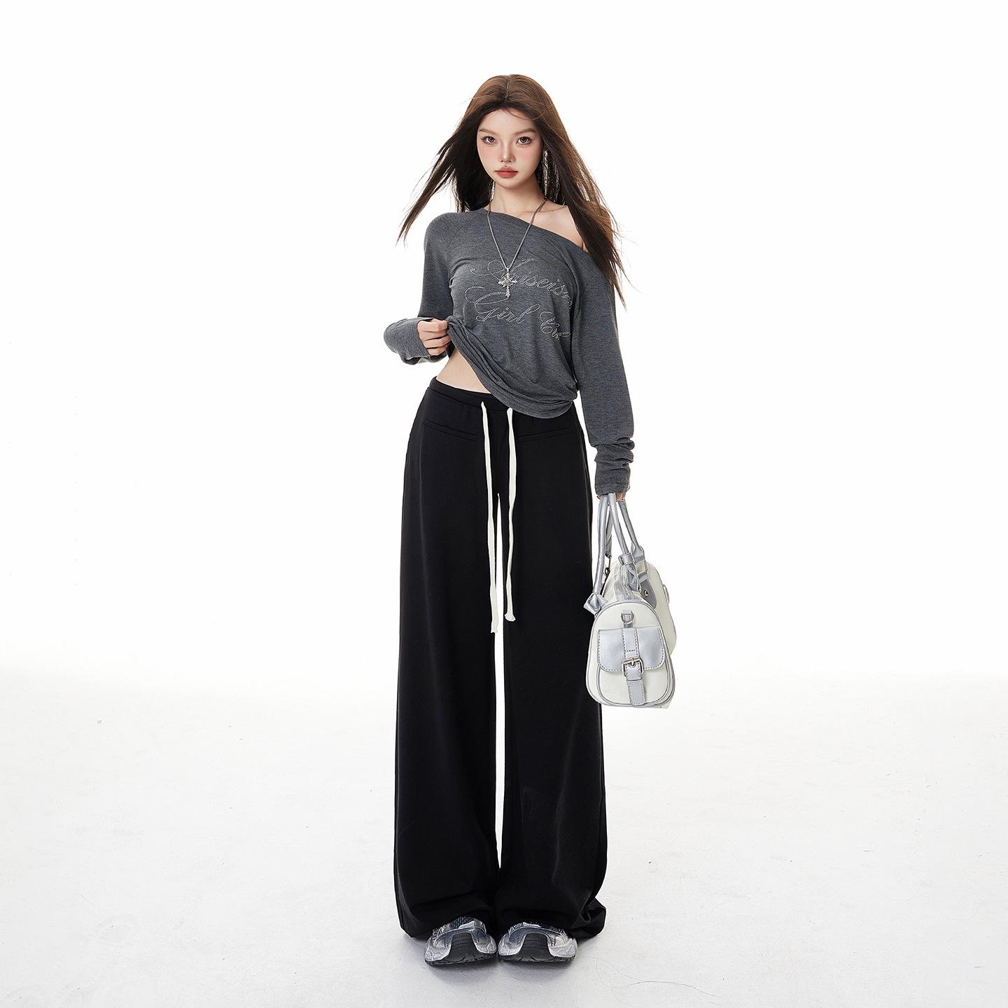 Women s 2025 Winter Plush Velvet Wide-Leg High-Waist Elastic Casual Sweatpants S