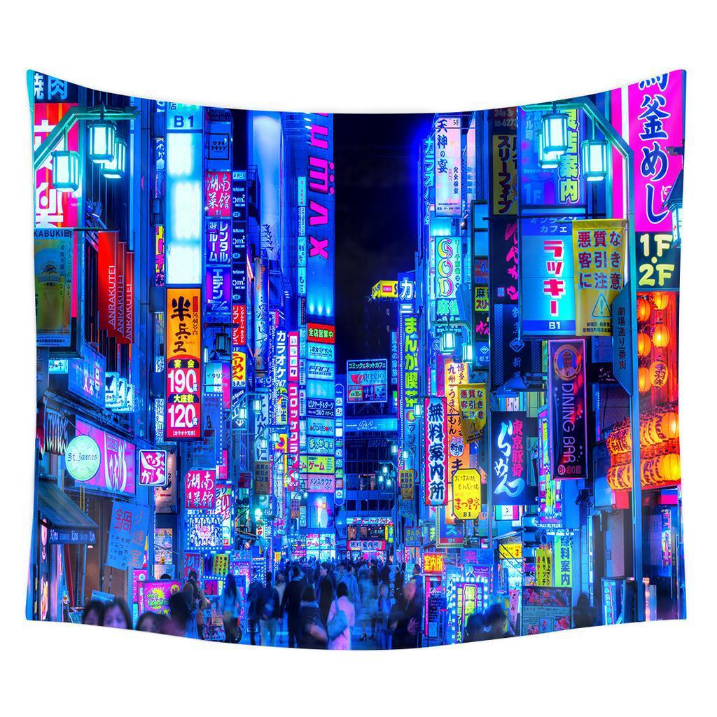 Japan Tokyo Shinjuku Shopping Street Neon Light Alley Living Room Bedroom Sofa Background Decoration Wall Tapestry Yoga Mat