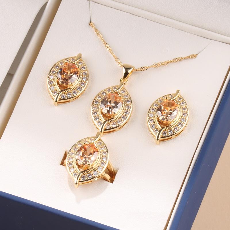 Brazil  Gold Plated Eye Shape Zircon Accessories Dubai Luxury Quality Jewelry Necklace And Pendant Woman‘S Earring Set
