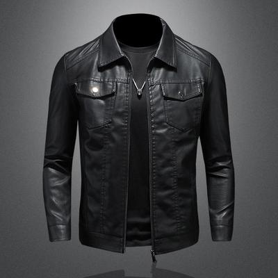Men's Slim Fit PU Leather Motorcycle Jacket - 2024 Spring/Autumn Korean Style with Fleece Lining