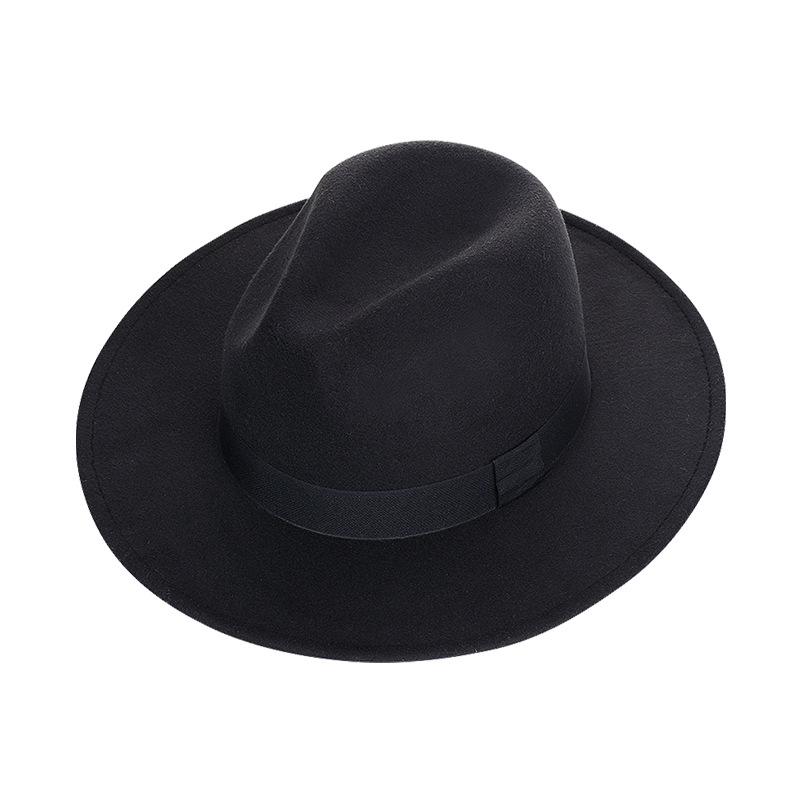 Shanghai Beach Fedora mit breiter Krempe: Schwarzer Wollfilzhut für Männer & Frauen - Vintage-Stil, Perfekt für Bühne & besondere Anlässe