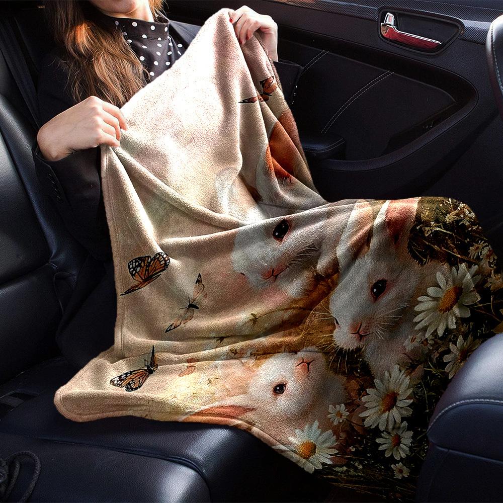 1 manta de conejos y flores Ligera Manta de franela para sofá cama Viaje Camping Sala de estar Oficina Sofá Silla
