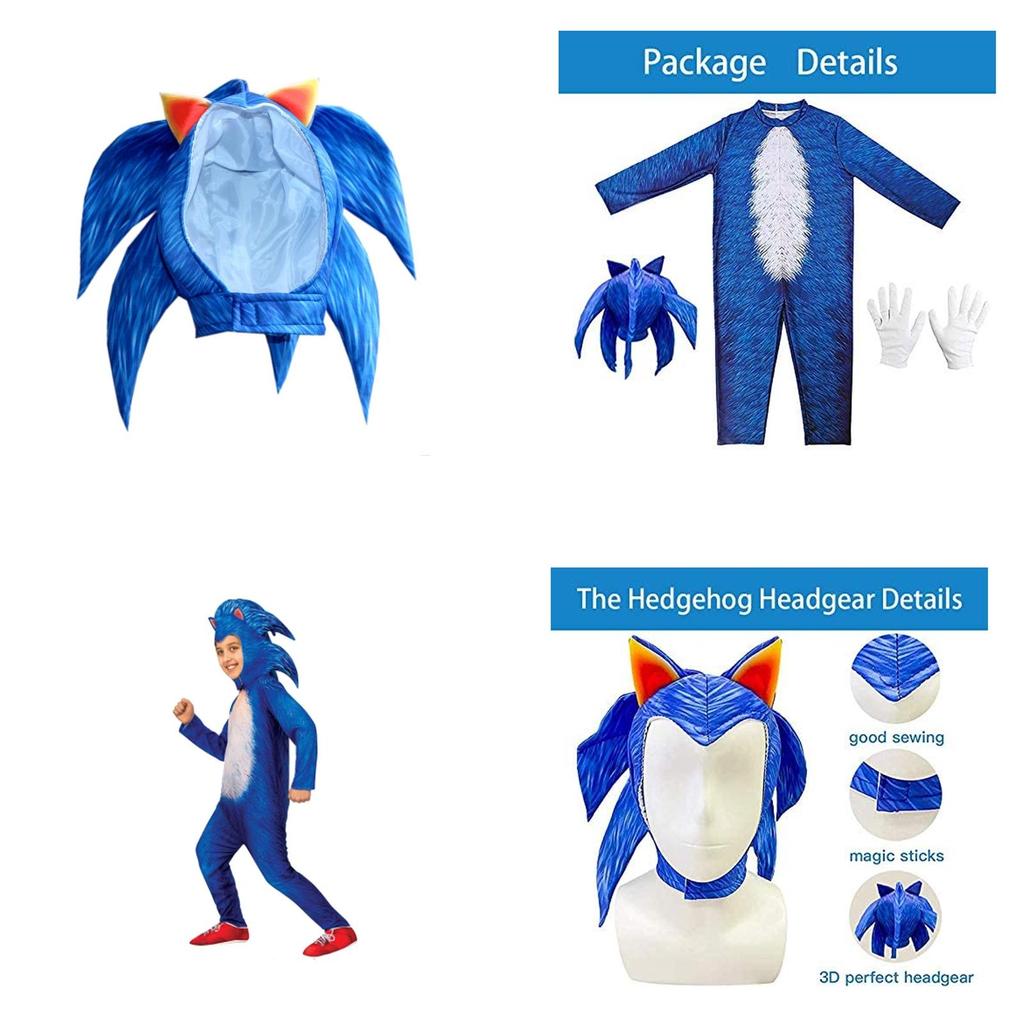 Costum Deluxe pentru Copii Sonic The Hedgehog Salopetă Pentru Halloween Cosplay