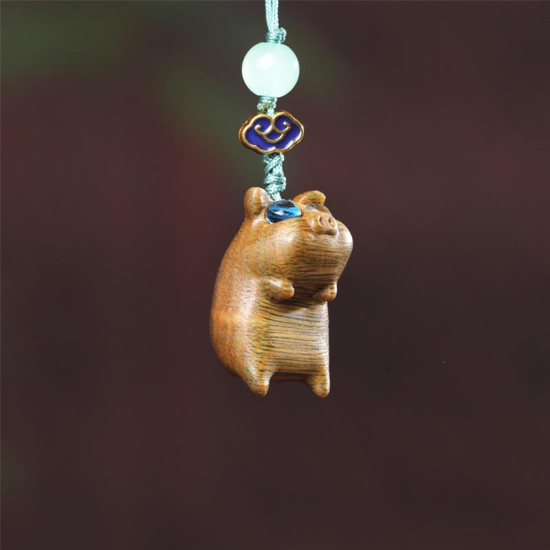 Zodiac Pig Phone Lanyard & Keychain - Cute Wooden Pig Pendant Ornament