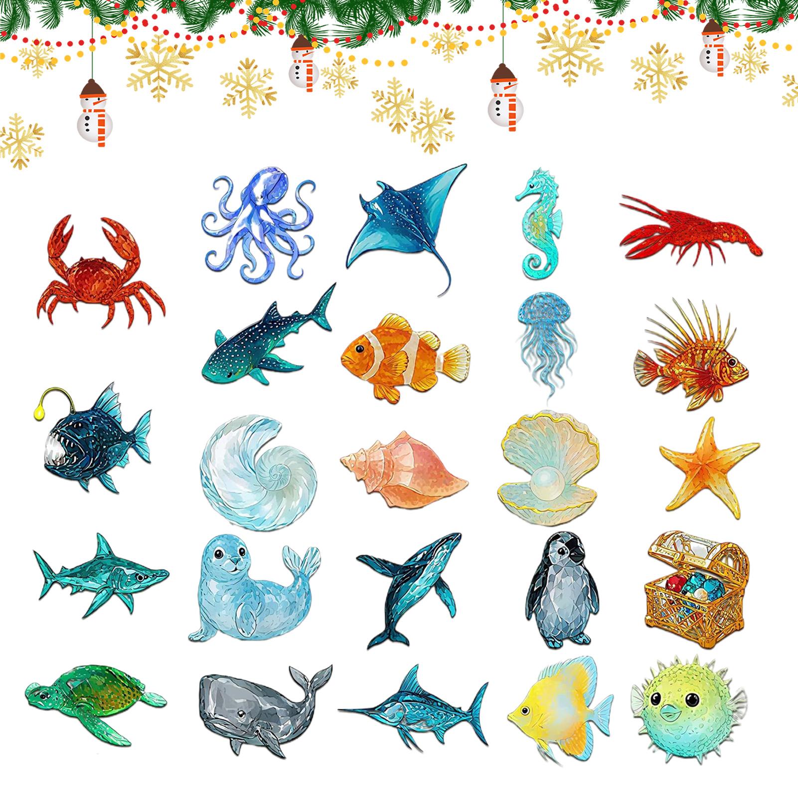 

Christmas Calendar 2D Acrylic Ornament Sea Themed 24 Days Christmas Countdown Figures For Holiday Seasonal Halloween L