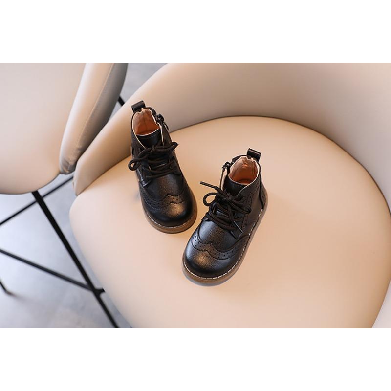 Britiško stiliaus vaikiški retro odiniai batai aukštu aulu, korėjietiško stiliaus mergaičių vieni batai, rudens nauji berniukų odiniai batai