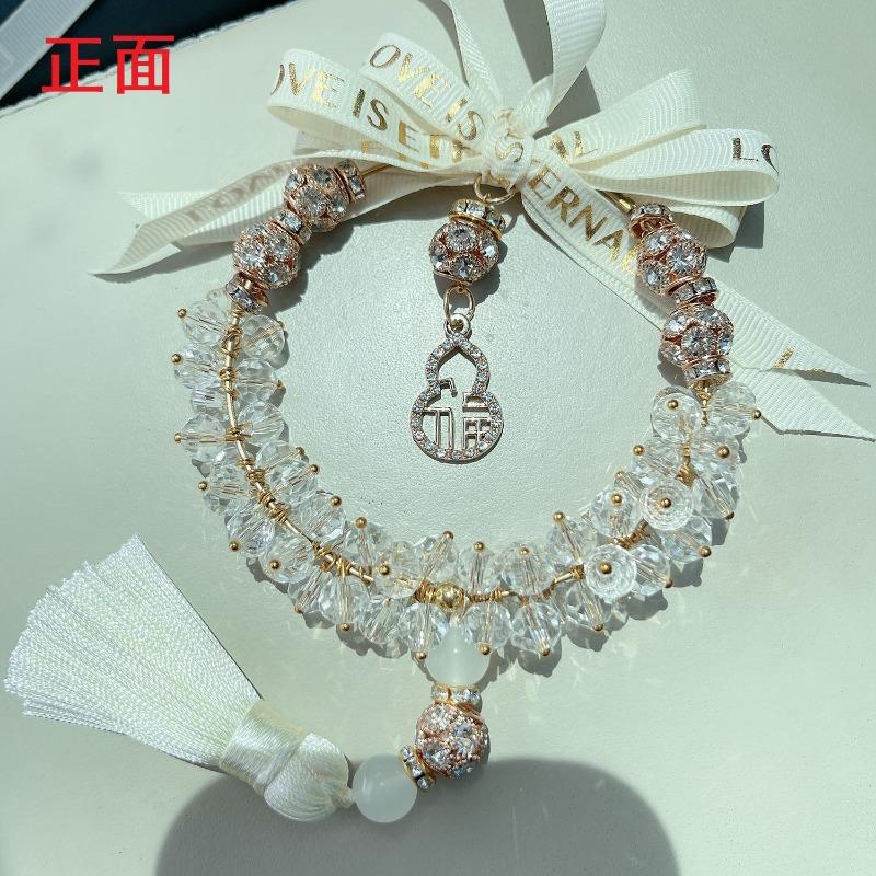 Fulu Gourd Shaped Artificial Crystal Car Pendant Rearview Mirror Hanging Tassel Decor For Women