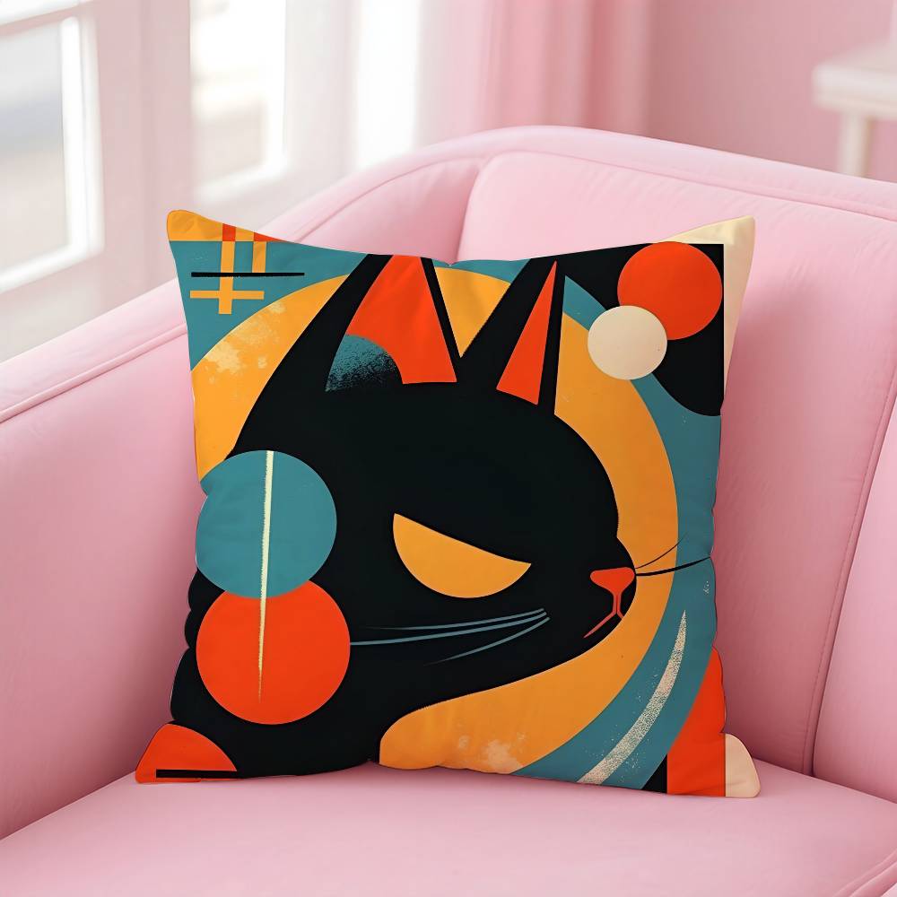 Simple Fashion B-Bauhaus Cat Art Pillow Case Anti-Dustmite Pillowcase Invisible Zipper Silky Short Plush Sofa Cushion Cover