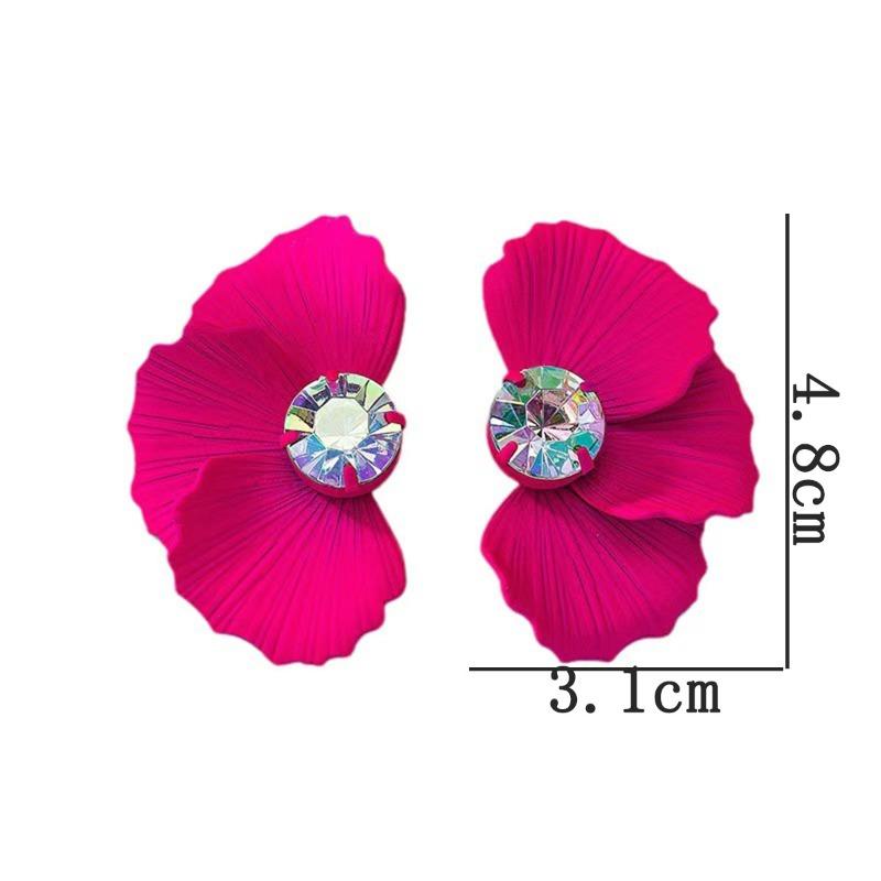 Neue Sommer Ohrringe aus Metall mit eingelegten Strassblumen, Fächer-Trend, Metall-Blütenstecker