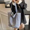 Lazy Wind Striped Canvas Bag, Available On Both Sides, Tote Bag, Women's Large-capacity Shoulder Shopping Bag