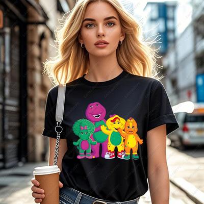 Kawaii Cartoon Animatie Dinosaurus Barney Vrienden Print Unisex Dames Katoenen T-shirt Modetrend Straat Casual Zomer Tops