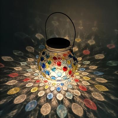Mosaic Solar Lantern Outdoor Chandelier, Solar Desk Lamp, Colorful Mosaic Glass Lamp, Outdoor Waterproof Solar Night Light, Garden, Terrace