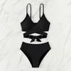 Women's 2 Piece Ribbed Bikini Set New Solid Color Wrap Cross Front Tie Back High Waisted Sexy Spaghetti Strap Summer Beach Swimwear