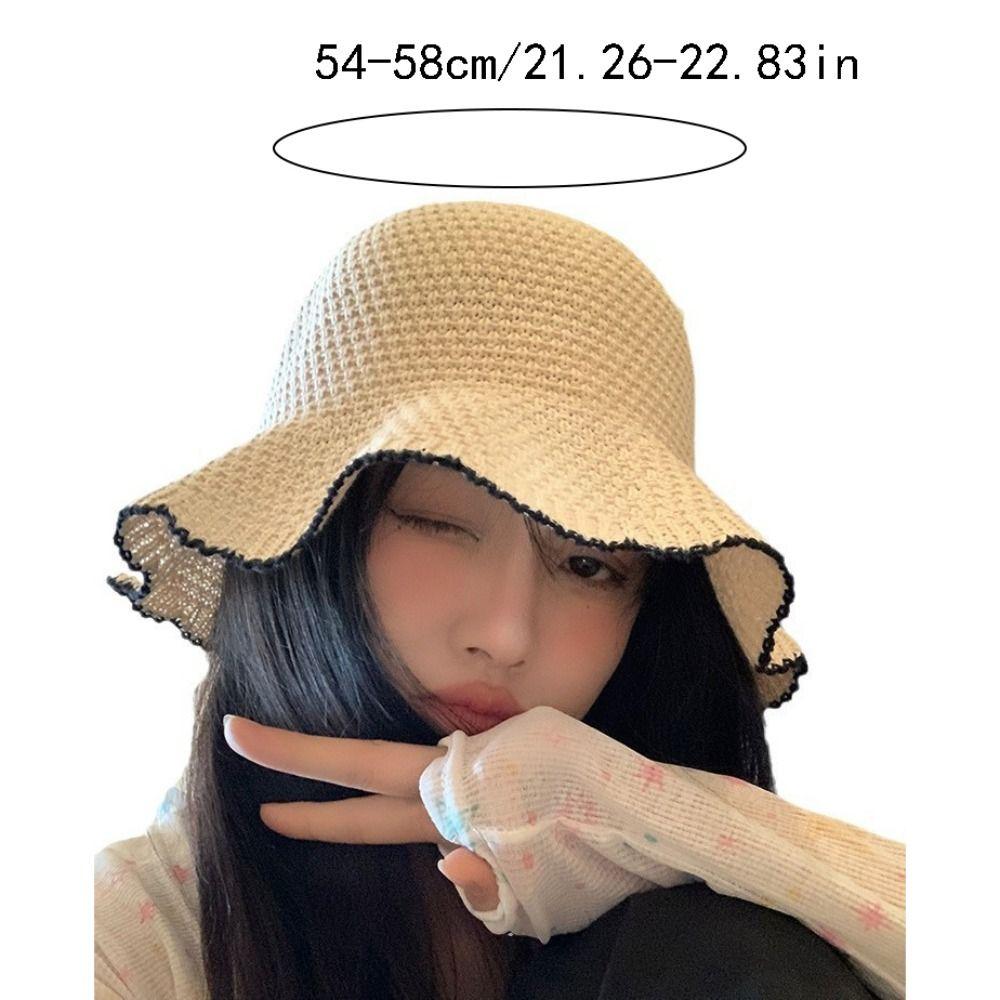 Elegant Sweet Straw Sun Hat French Style Temperament Seaside Beach Cap Hollow Out Visor Cap Sun Protection Cap Travel