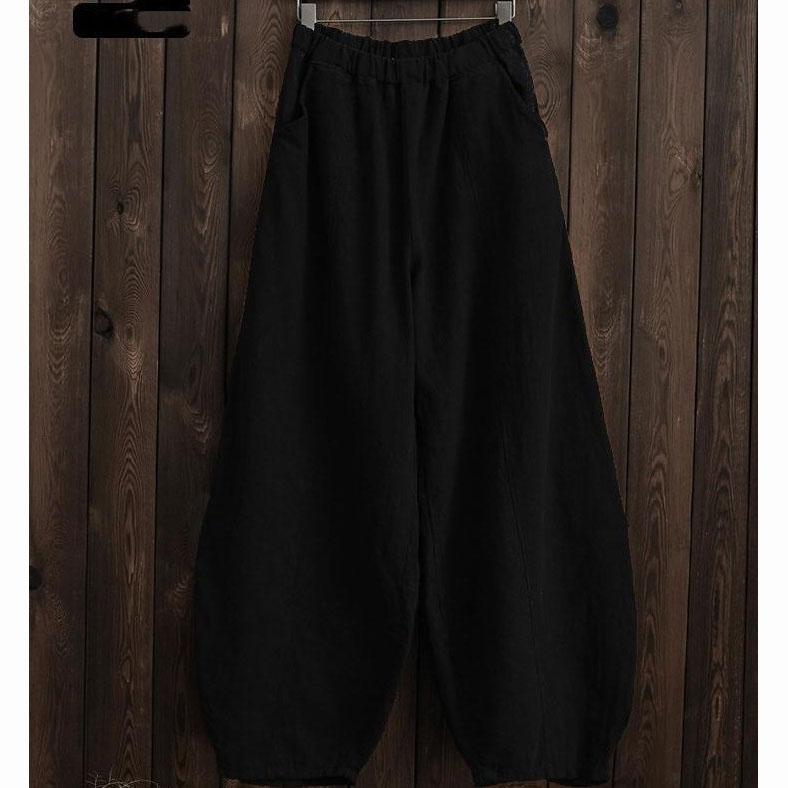 Frühling Sommer Baumwolle Leinen Stil Pumphosen Weitbein Hose Damen Vintage Volle Länge Elegante Hose Uni Elastischer Bund
