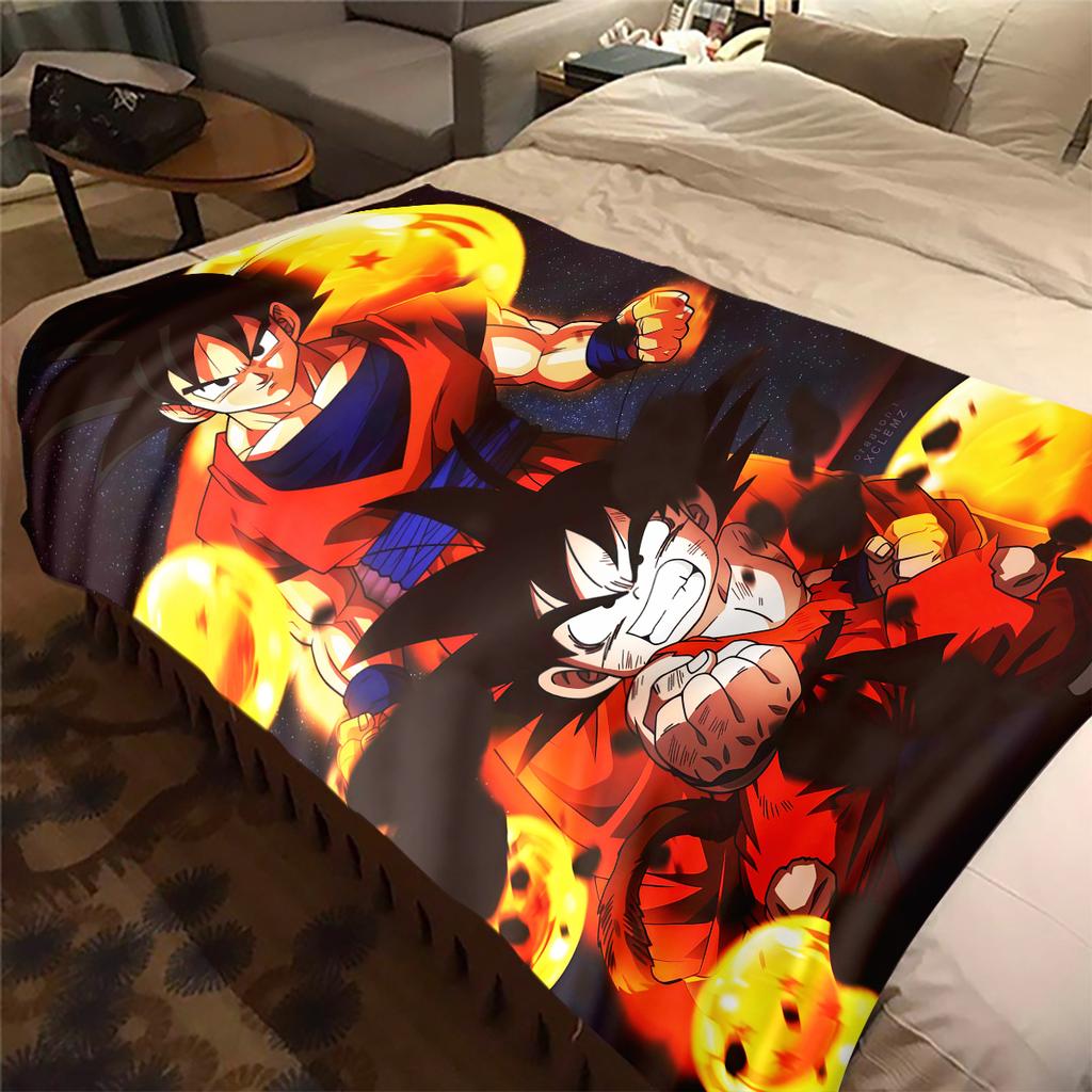 1PC Son Goku Print Flannel Blanket, High quality All Seasons, Home Decor, Warmth and Comfort, Perfect for Christmas Gifts