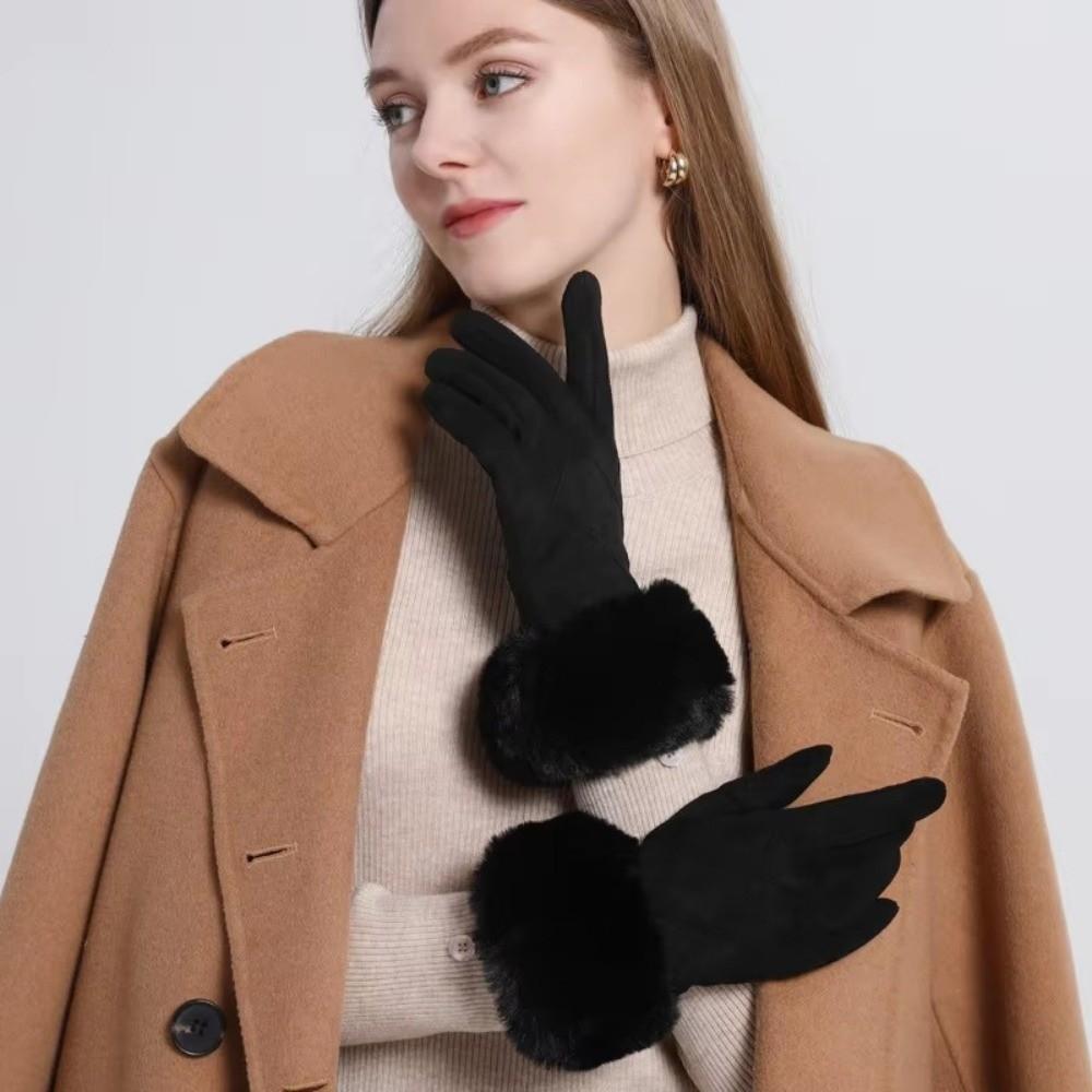 Winter Fleece-lined Gloves Plaid Cycling Mittens Elegant Touch Screen Gloves  Keep Warm