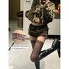 Anti-Slip Seamless Leopard Skin Pantyhose Sexy Over-the-Knee Thin Thickness Transparent Printed Rhinestone
