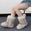YK women's imitation fox fur snow boots imitation fur plush flat winter boots fashion cotton boots
