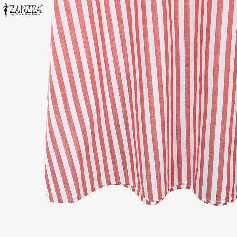 ZANZEA Women Short Sleeve Blouse and Long Skirts Stripe Print Two Piece Suit Sets