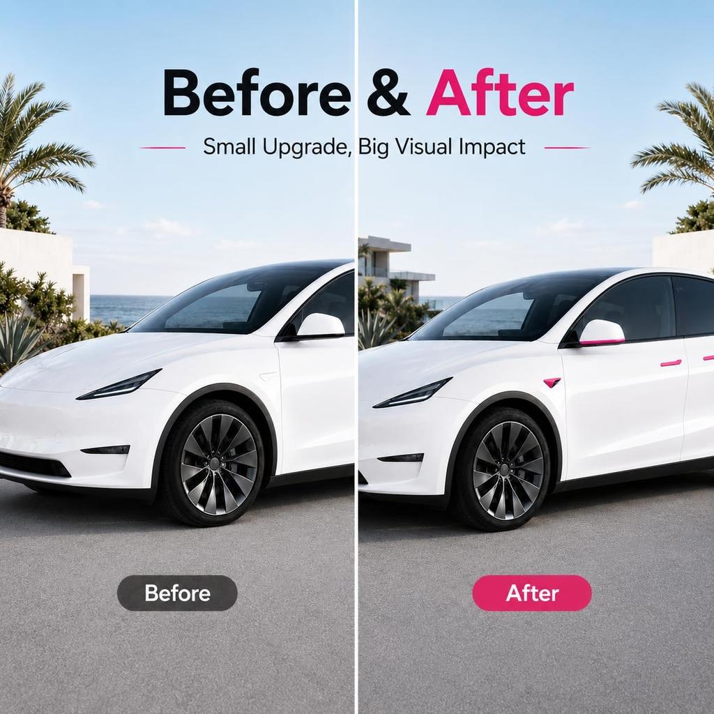 Fuchsia Pink Exterior Set for Tesla Model Y Model 3 2026 HW4.0 8PCS Door Handle Covers Side Camera Covers Mirror Trim Strips