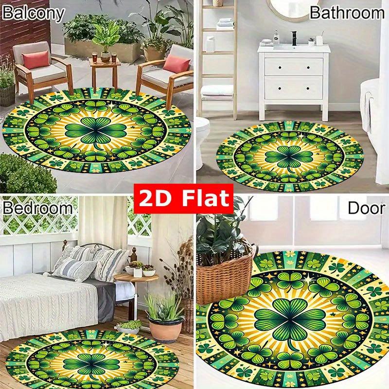 1pc Four Leaf Clover Lucky Pattern Round Doormat Flannel Festive Floor Mat St Patricks Day Decor