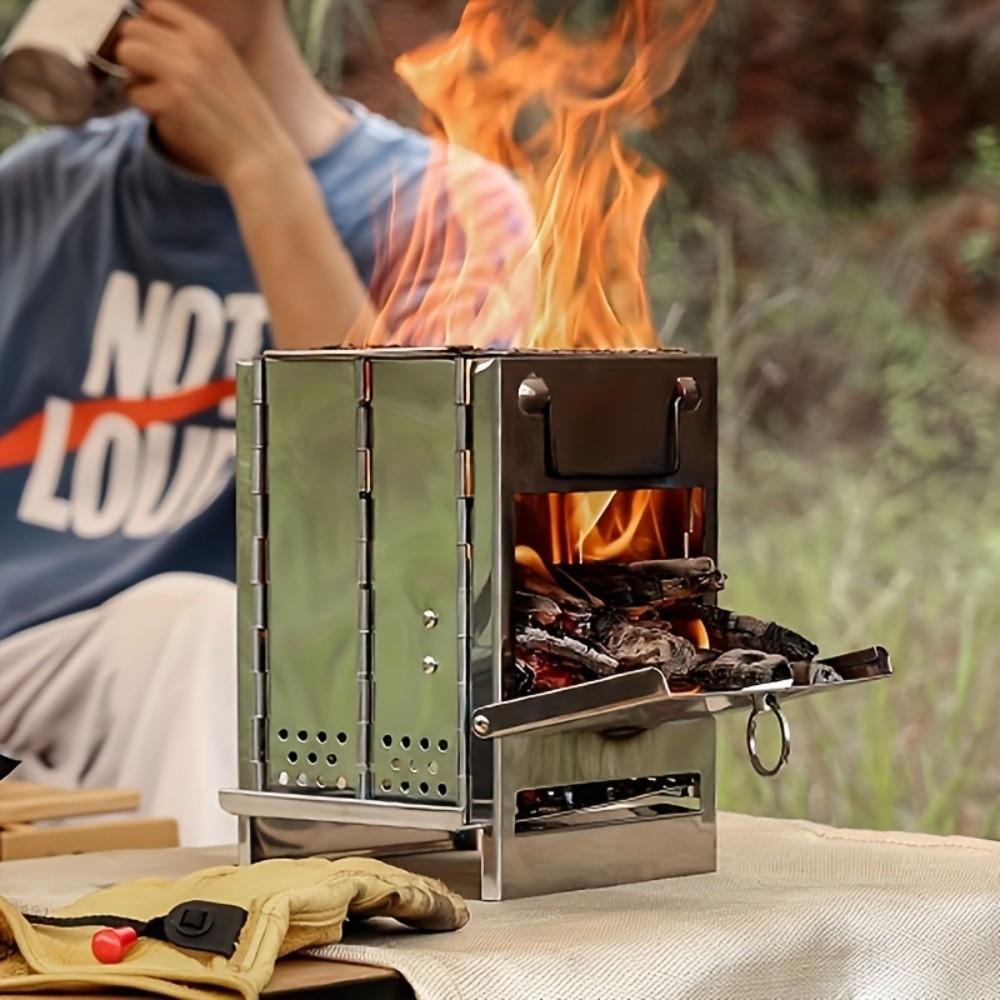 Stainless Steel Folding Camping Wood Stove Portable Backpacking BBQ Grill  Backyard