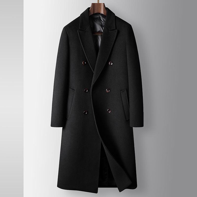 Trench in Lana da Uomo Doppiopetto - Lungo, Sopra il Ginocchio, Capo d'Abbigliamento Caldo per Autunno/Inverno, Stile Business Casual per Tutte le Età.