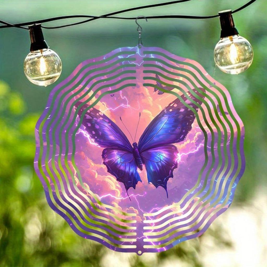 Colorful Metal Butterfly Wind Spinner with Floral Design for Outdoor Garden Yard Decor Hanging Windmill Infinite Rotation Home Decoration