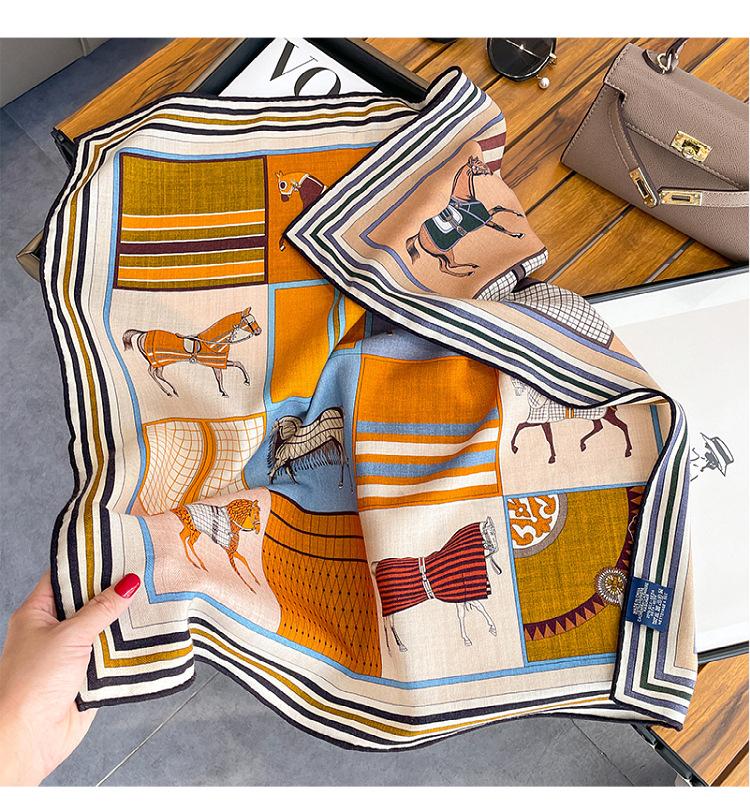 Spring, autumn and winter new high-end silk scarf women's fashion temperament printed shawl double-sided silk scarf