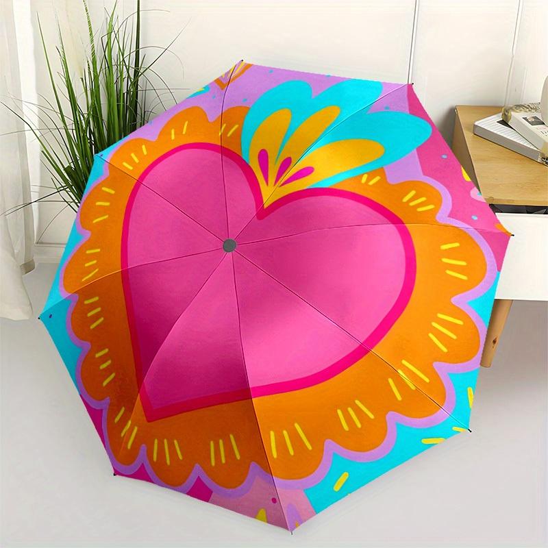 1pc Heart Decor Automatic Open, Sturdy Iron Frame, Compact Folding Design, All-Season Portable Umbrella for Women & Men Yy250801104