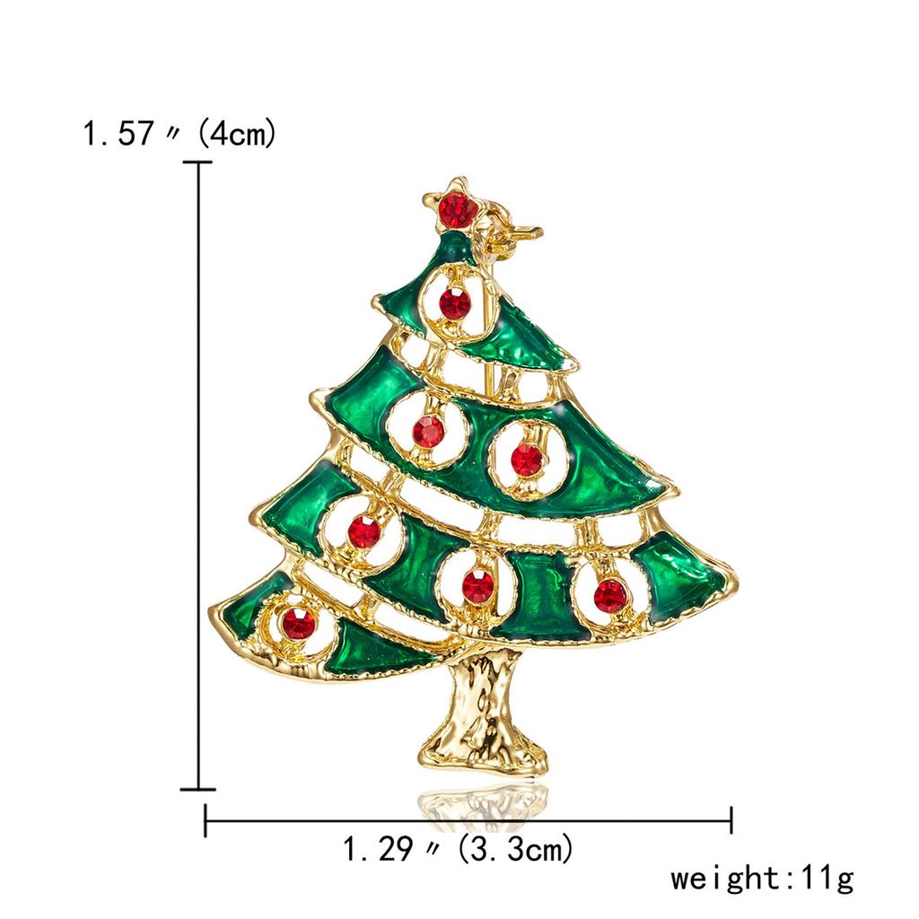 Rinhoo Green Enamel Christmas Tree Brooches For Women Vintage Colorful Rhinestone Xmas Tree Pins Fashion New Year Party Jewelry