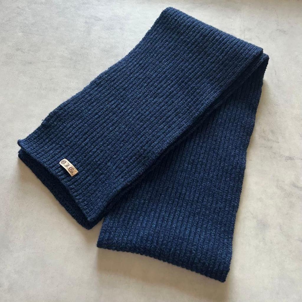 Used OLD JOE Ribbed Knit Wool Scarf Navy A/W