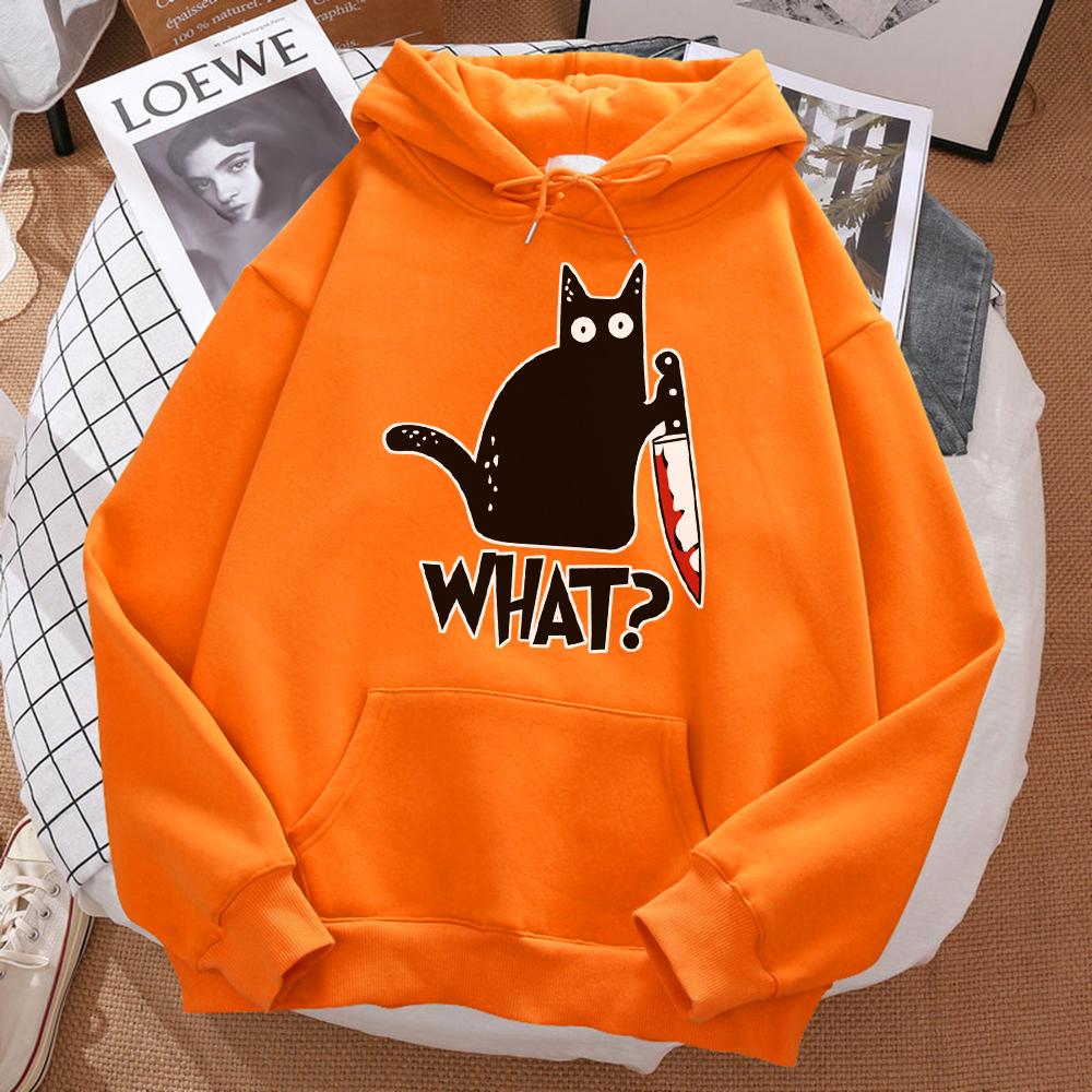 That Cute Little Black Cat Is Holding a High-quality Casual Hoodie with Knife Pattern Printed Men's Hoodie