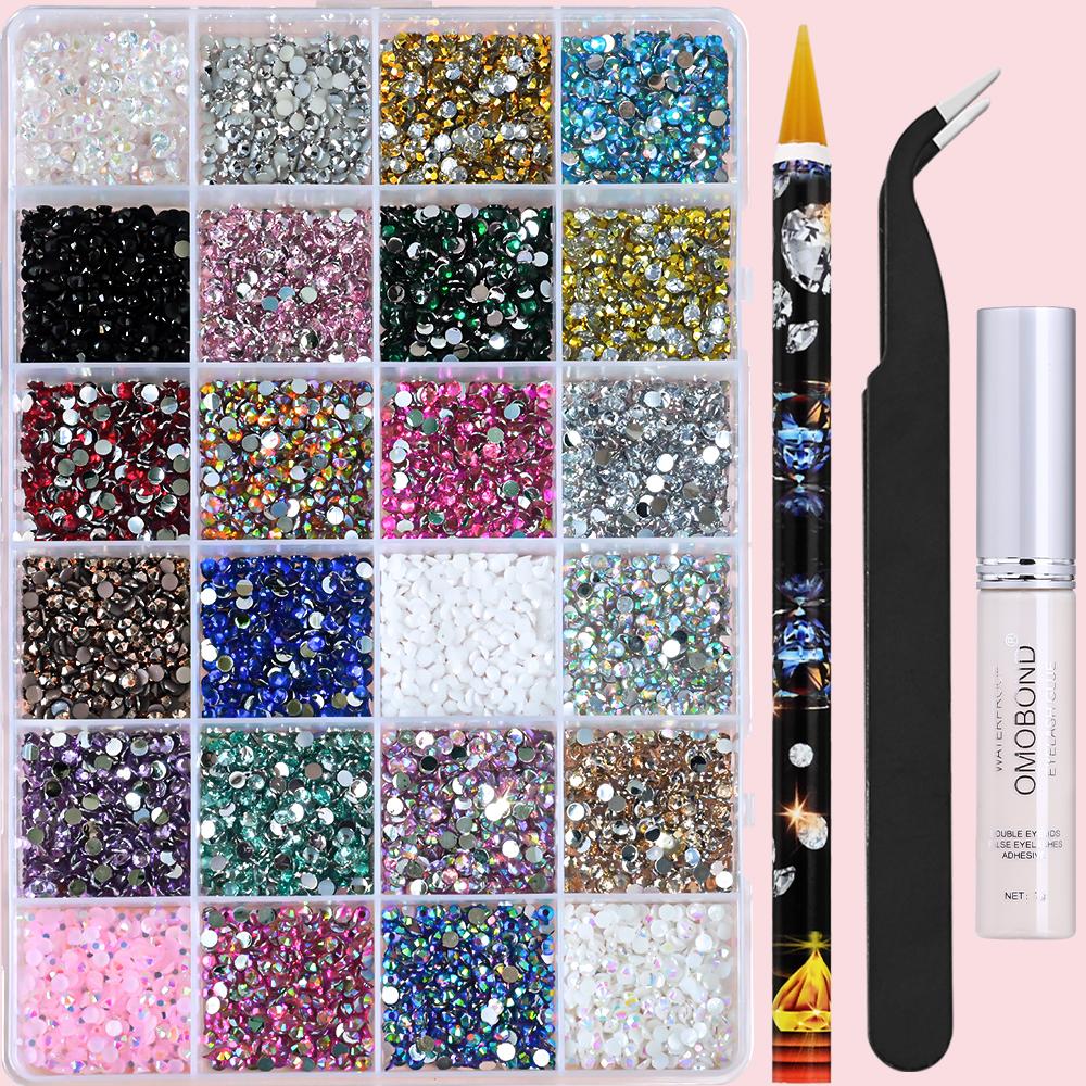 1Box 3D Colorful Round Nail Art Rhinestones Flatback Galss Diamond Gems Jewelry Nails Charms DIY Makeup Manicure Accessories &*1