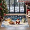 2D Flat Velvet Material Christmas New Year Home Holiday Decorative Mat, Thickened Absorbent Non-Slip Bottom, Warm Snowy Santa Claus Carpet, Suitable F