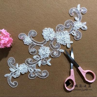 Pizzo Bianco Sporco Pizzo Osso di Macchina Coppia Applique Fiore Abito da Sposa Pizzo Sequin Accessori Tessuto