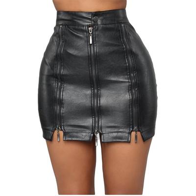 Women Sexy Black Faux PU Leather Pencil Bodycon High Waist Mini Dress Short Skirt