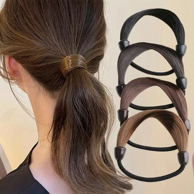 1/5 Stück Perücken-Dekor Haarseile Elastischer Haarring Simulierte Synthetische Versteckte Gummiband-Haargummis Ponytail-Halter Zubehör für Damen