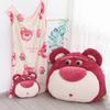 Cartoon Strawberry Bear Pillow Hand Warmer Office Air Conditioning Nap Blanket 3-in-1 Large Plush Cushion