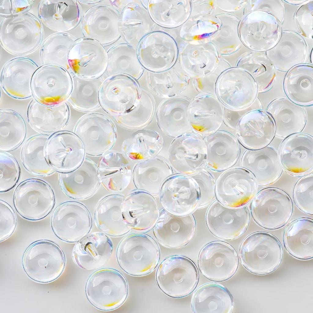 Aurora Iridescent Glass Seed Beads 4-10mm: Super Shiny, Transparent Round/Saucer Beads for DIY Jewelry & Crafting.