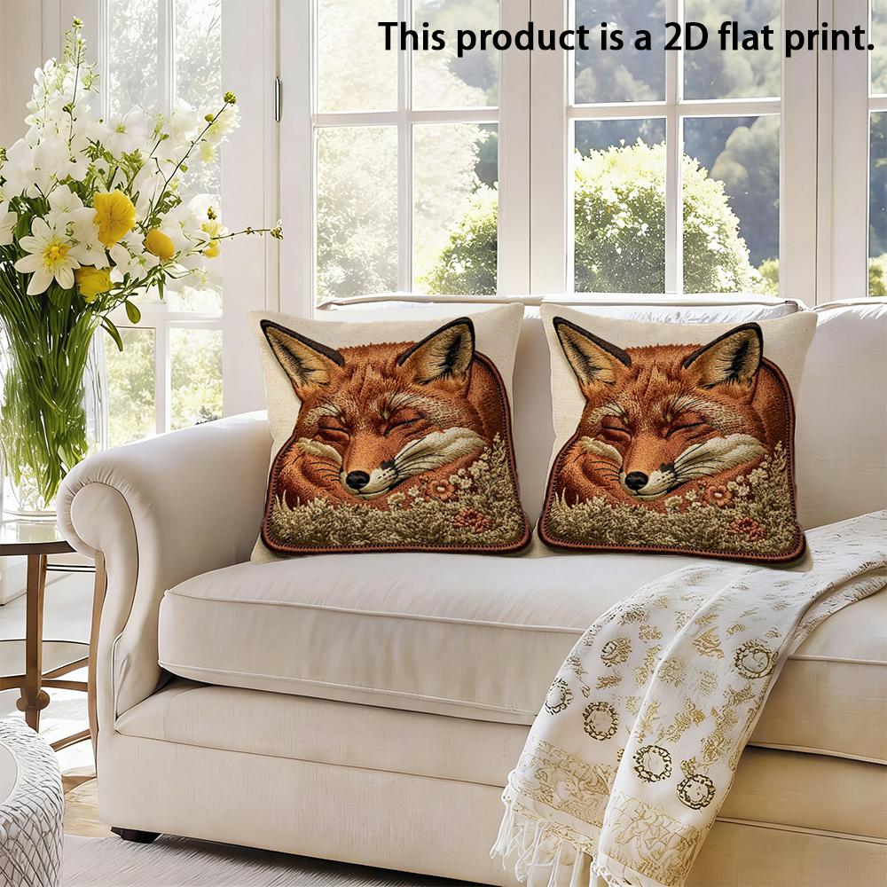 2 Pezzi Morbide Federe per Cuscino Quadrato Volpe Addormentata Rustiche Animali Selvatici Decorative per Divano Camera da Letto Arredamento Casa