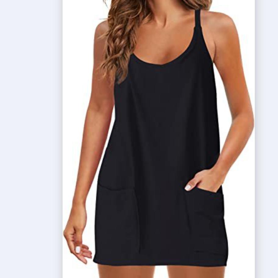 

Женское повседневное пляжное летнее свободное хлопковое платье-майка без рукавов с круглым вырезом и короткими брюками XXL чёрный